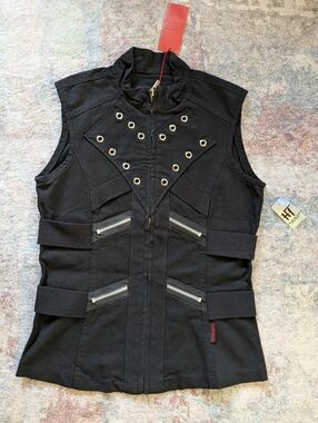 Tripp NYC Black Vest with Silver Hardware and Red Label